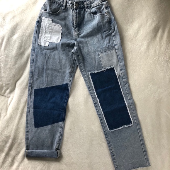 High waisted blue patched mom jeans - Picture 3 of 4
